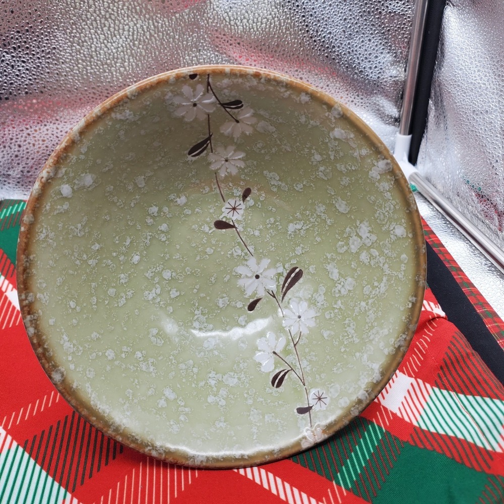 Japanese Donbury Ramen‎ Bowl Green Floral Rice 7.5 D Porcelain Cherry Blossum